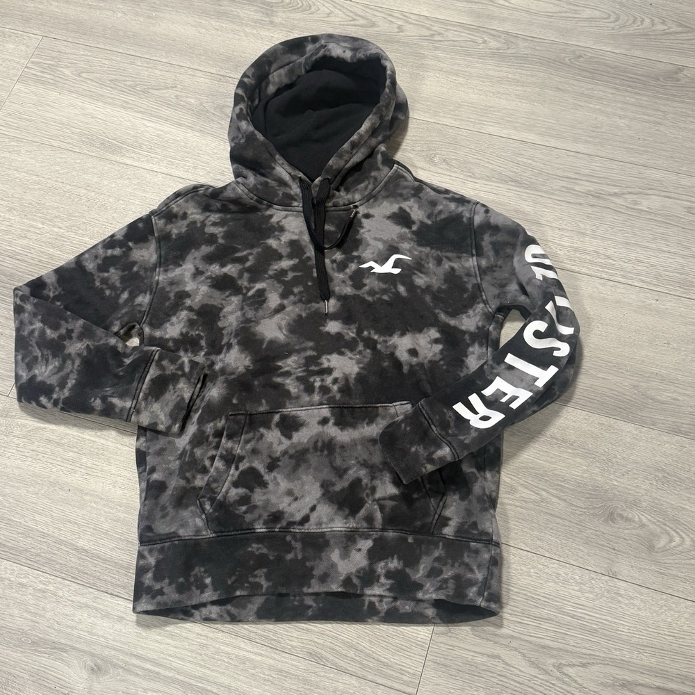 Hollister The Dye Men's XS Fleece Hoodie Gray Marble Logo On Back Pullover